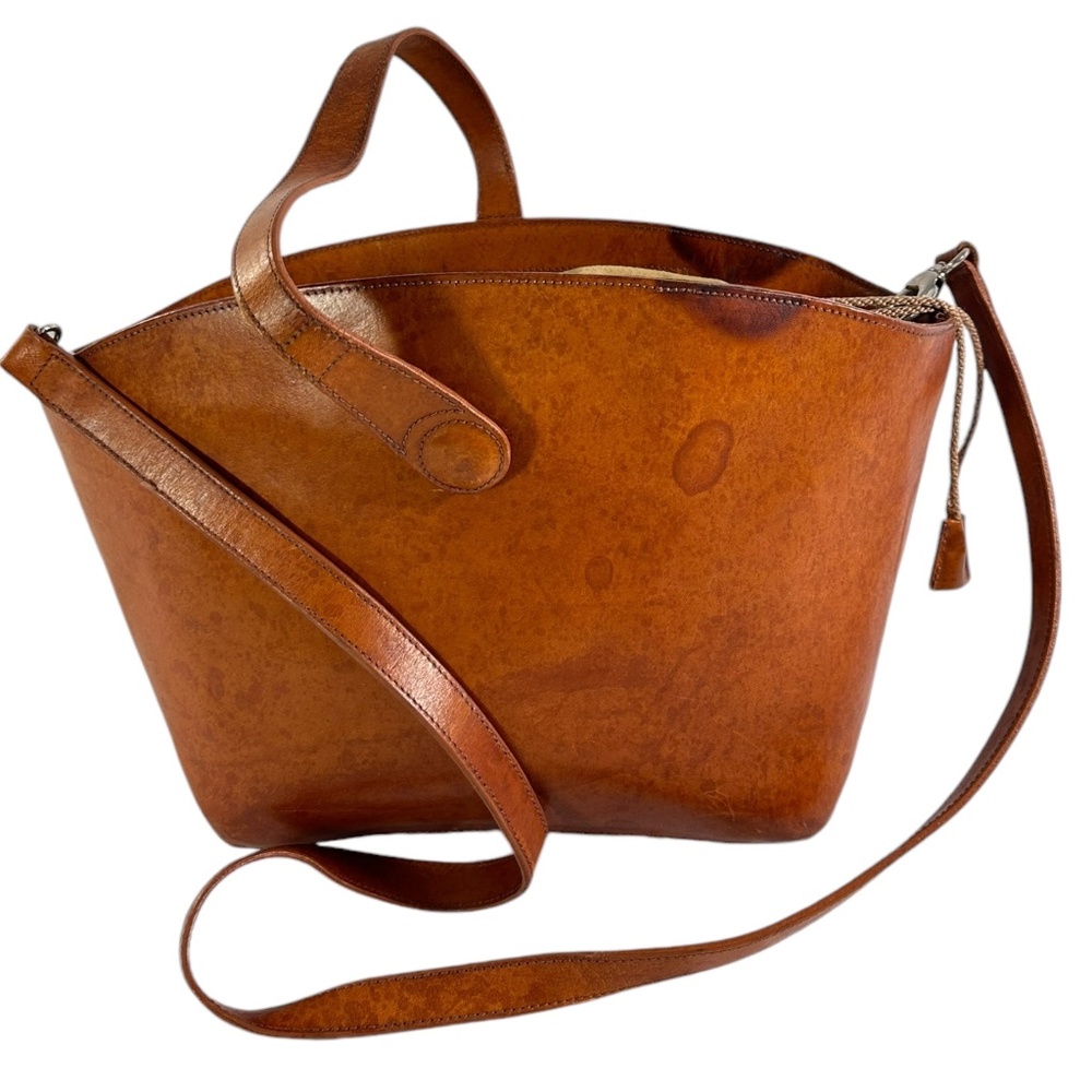 Rare Vintage BILL AMBERG Natural Tan Leather Bucket Drawstring shoulder bag